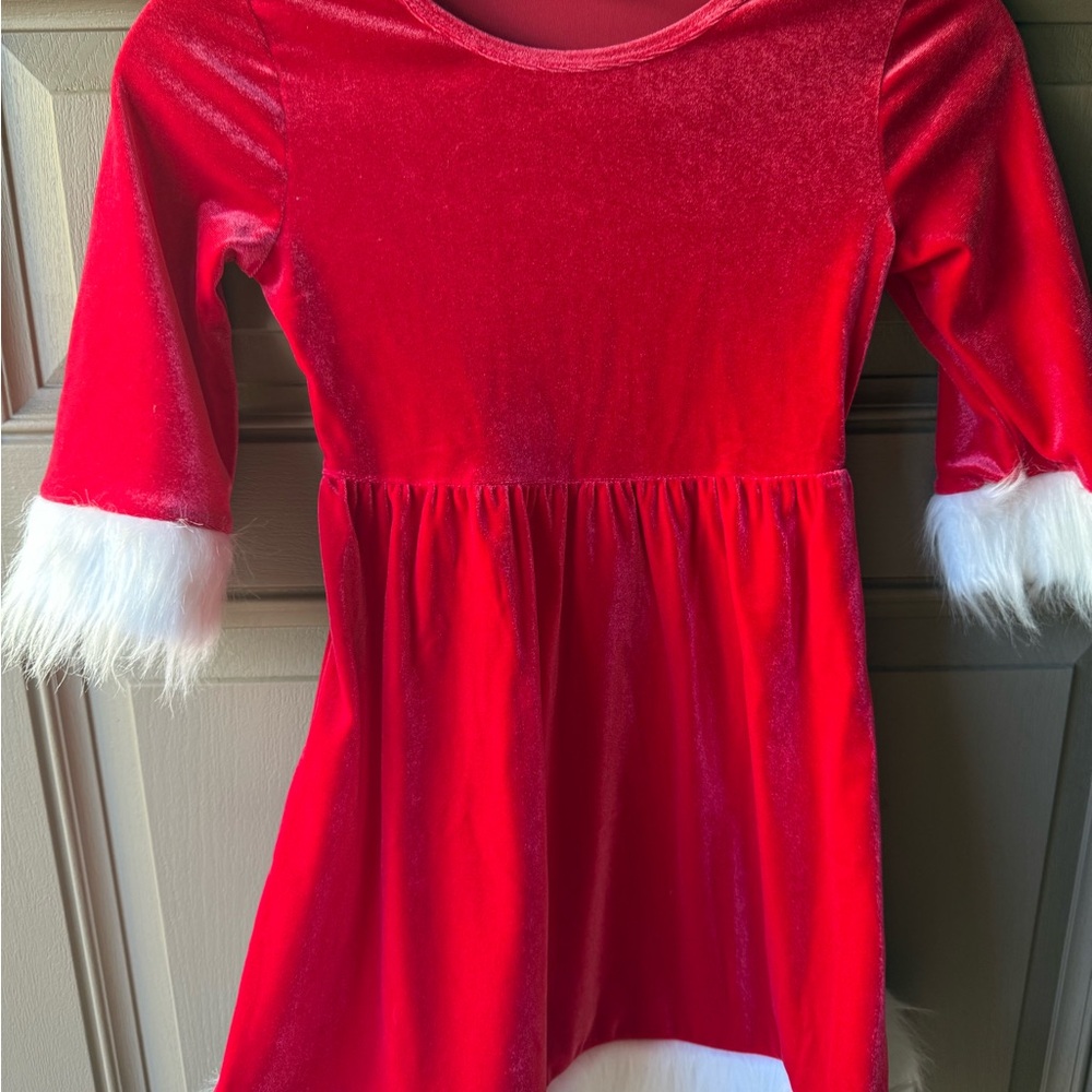 Red Velvet Dress with White Fur Trim
